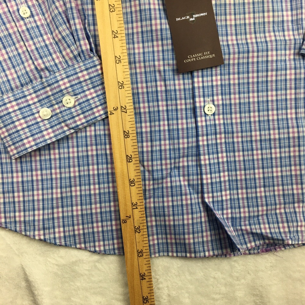 BLACK BROWN Dress Shirt Mens 18-36 Blue/Mauve Plaid Egyptian Cotton NWT! - Picture 6 of 11